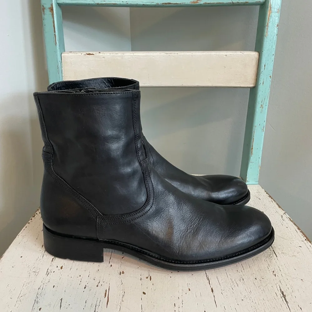 To Boot New York Adam Derrick Mens Black Leather Side Zip Boots 9512 11.5 Italy